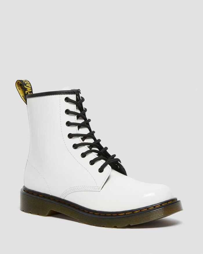 Dr Martens Kids Youth 1460 Patent Leather Lace Up Boots White - 74623VMUI